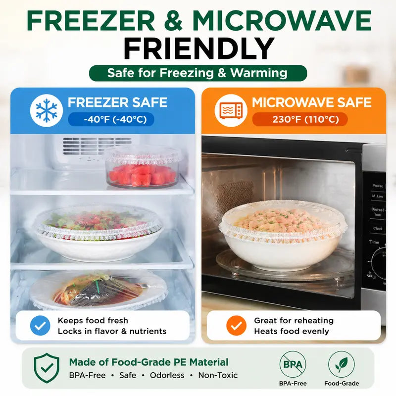 Multipurpose 200PCS Elastic Food Covers, Disposable Stretch Plastic Wrap Alternative for Bowls & Plates, Also Use as Shower Caps, Shoe Covers & Dustproof Hair Caps for Kitchen & Home