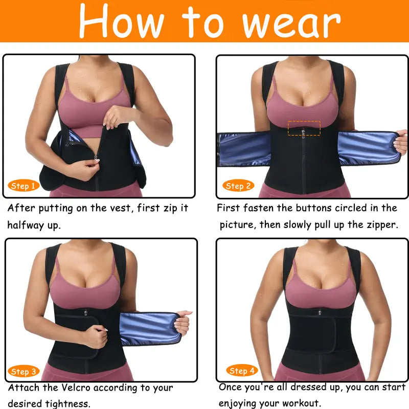 Outdoorfun Women's Waist Trainer Corset Vest – Adjustable Elastic Spandex Sauna Tank Top with Zipper, Compression Workout Activewear for Gym, Fajas Para Mujer