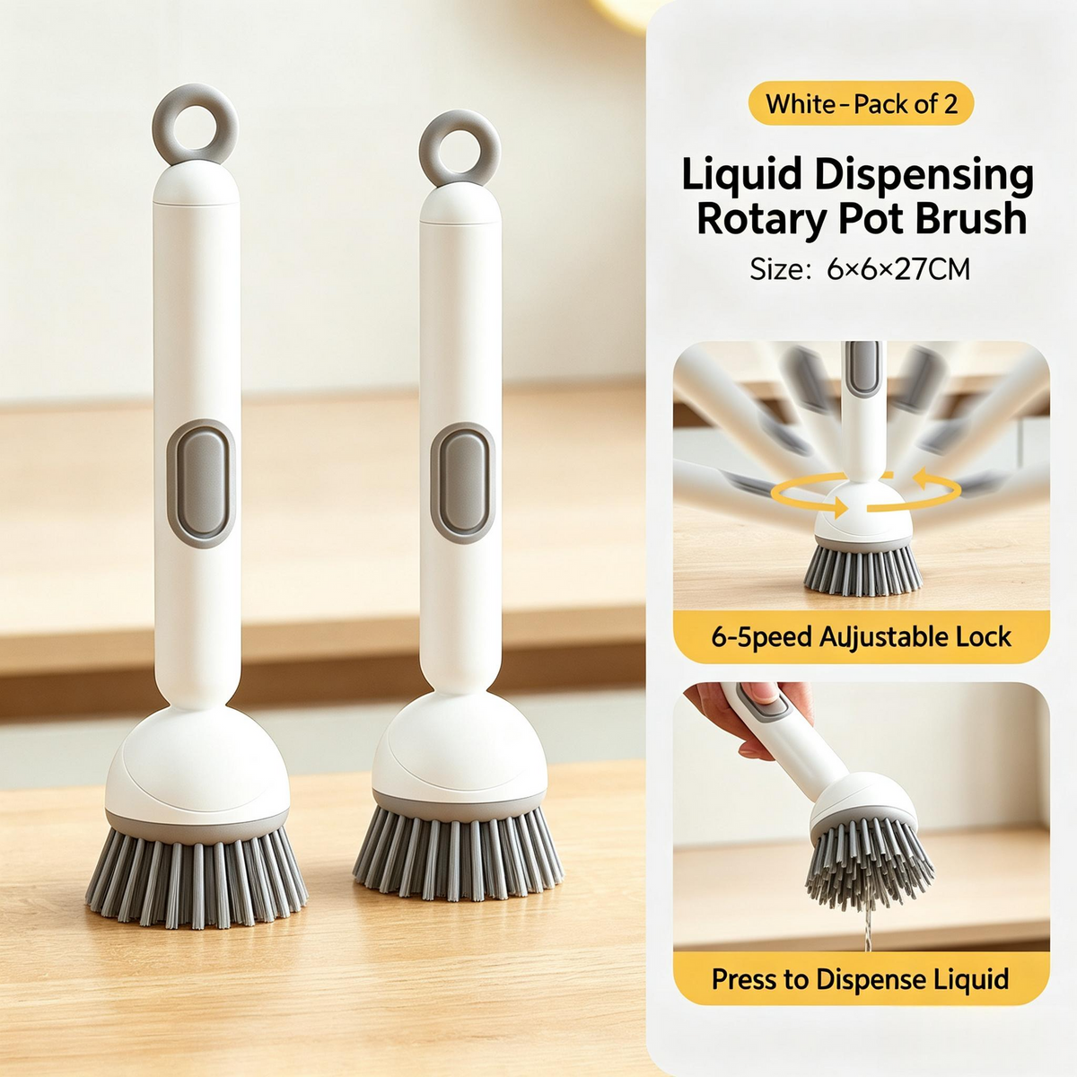 6-in-1 Soap Dispensing Dish Brush – Leak-Proof, Adjustable & Wall-Mounted