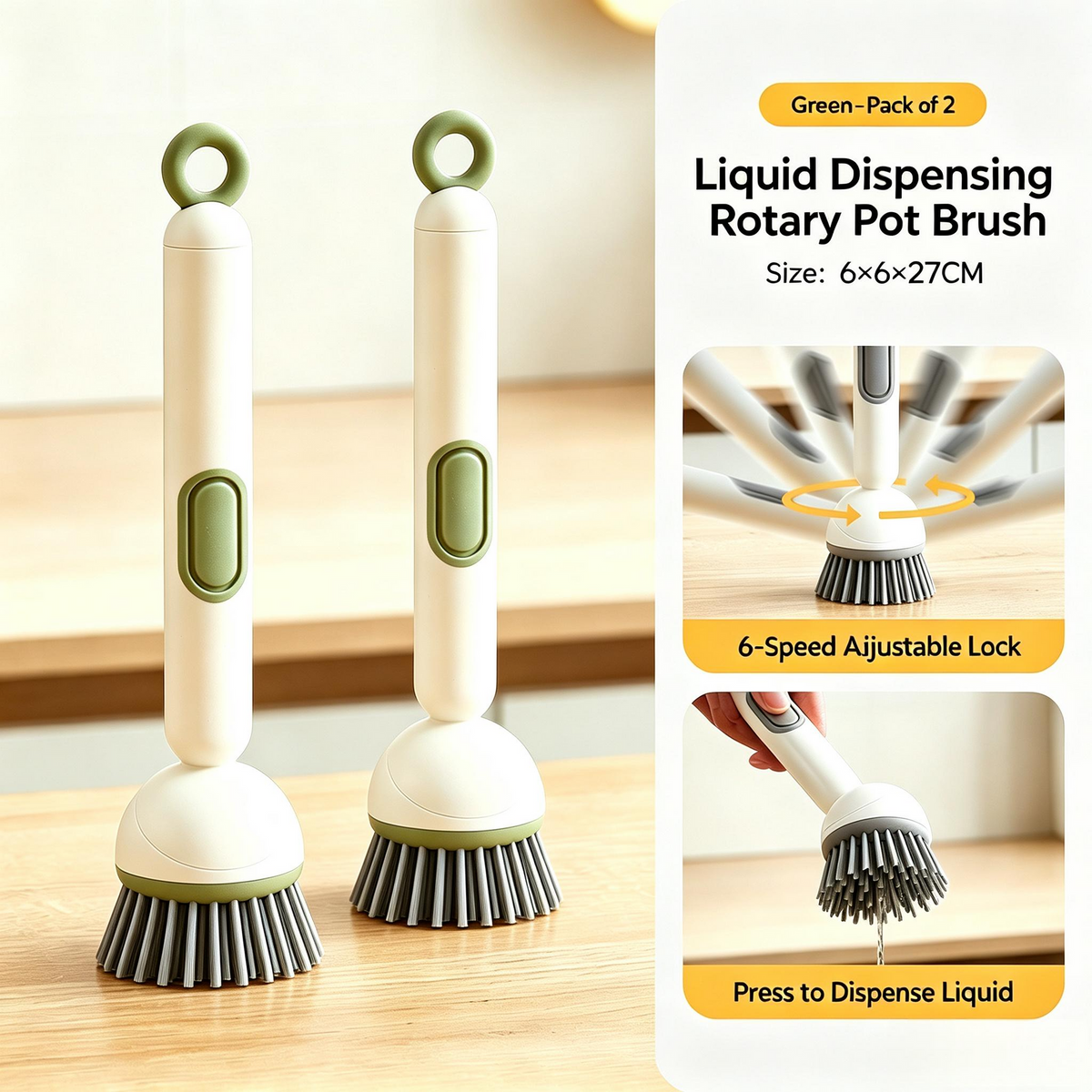 6-in-1 Soap Dispensing Dish Brush – Leak-Proof, Adjustable & Wall-Mounted