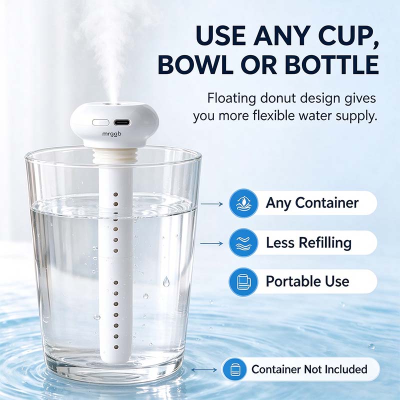 Mini USB Cool Mist Portable Donut Humidifier, Unlimited Water Tank, Small Desktop Mist Maker 💧