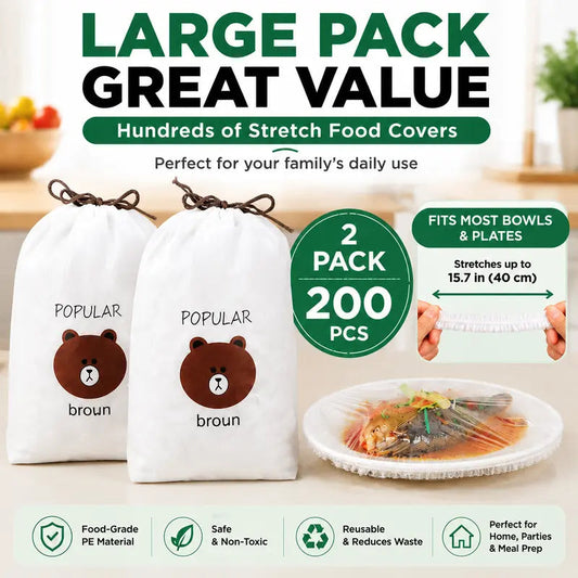 Multipurpose 200PCS Elastic Food Covers, Disposable Stretch Plastic Wrap Alternative for Bowls & Plates, Also Use as Shower Caps, Shoe Covers & Dustproof Hair Caps for Kitchen & Home