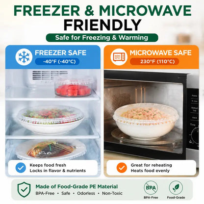 Multipurpose 200PCS Elastic Food Covers, Disposable Stretch Plastic Wrap Alternative for Bowls & Plates, Also Use as Shower Caps, Shoe Covers & Dustproof Hair Caps for Kitchen & Home