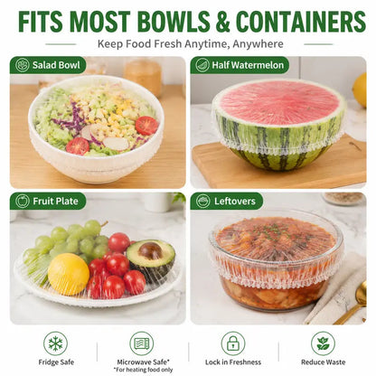 Multipurpose 200PCS Elastic Food Covers, Disposable Stretch Plastic Wrap Alternative for Bowls & Plates, Also Use as Shower Caps, Shoe Covers & Dustproof Hair Caps for Kitchen & Home