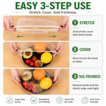 Multipurpose 200PCS Elastic Food Covers, Disposable Stretch Plastic Wrap Alternative for Bowls & Plates, Also Use as Shower Caps, Shoe Covers & Dustproof Hair Caps for Kitchen & Home