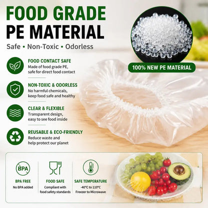 Multipurpose 200PCS Elastic Food Covers, Disposable Stretch Plastic Wrap Alternative for Bowls & Plates, Also Use as Shower Caps, Shoe Covers & Dustproof Hair Caps for Kitchen & Home
