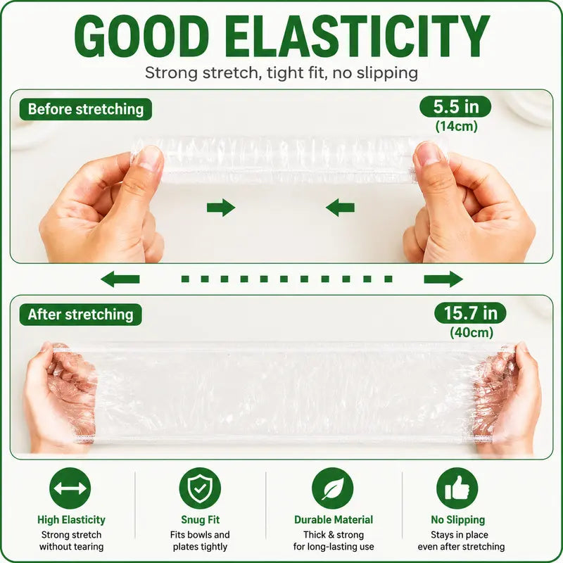 Multipurpose 200PCS Elastic Food Covers, Disposable Stretch Plastic Wrap Alternative for Bowls & Plates, Also Use as Shower Caps, Shoe Covers & Dustproof Hair Caps for Kitchen & Home
