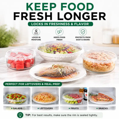 Multipurpose 200PCS Elastic Food Covers, Disposable Stretch Plastic Wrap Alternative for Bowls & Plates, Also Use as Shower Caps, Shoe Covers & Dustproof Hair Caps for Kitchen & Home