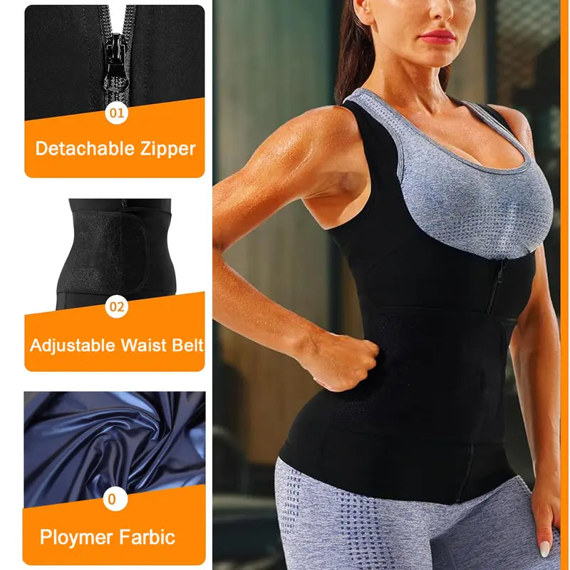 Outdoorfun Women's Waist Trainer Corset Vest – Adjustable Elastic Spandex Sauna Tank Top with Zipper, Compression Workout Activewear for Gym, Fajas Para Mujer