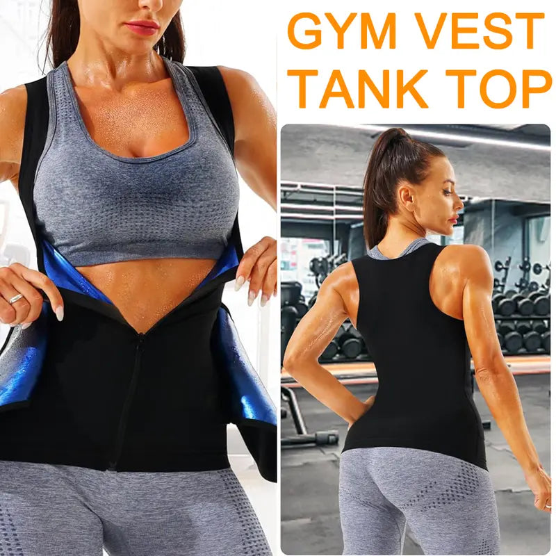 Outdoorfun Women's Waist Trainer Corset Vest – Adjustable Elastic Spandex Sauna Tank Top with Zipper, Compression Workout Activewear for Gym, Fajas Para Mujer