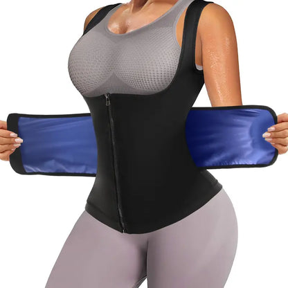 Outdoorfun Women's Waist Trainer Corset Vest – Adjustable Elastic Spandex Sauna Tank Top with Zipper, Compression Workout Activewear for Gym, Fajas Para Mujer